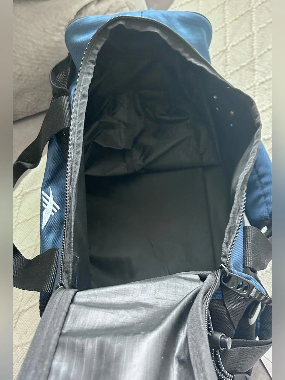 Blue and Black Duffel Bag with Side Pocket